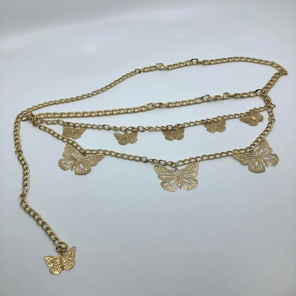 Women's Gold Butterfly Waist Chain Belt, 39.5 Inches, X7G9A1008